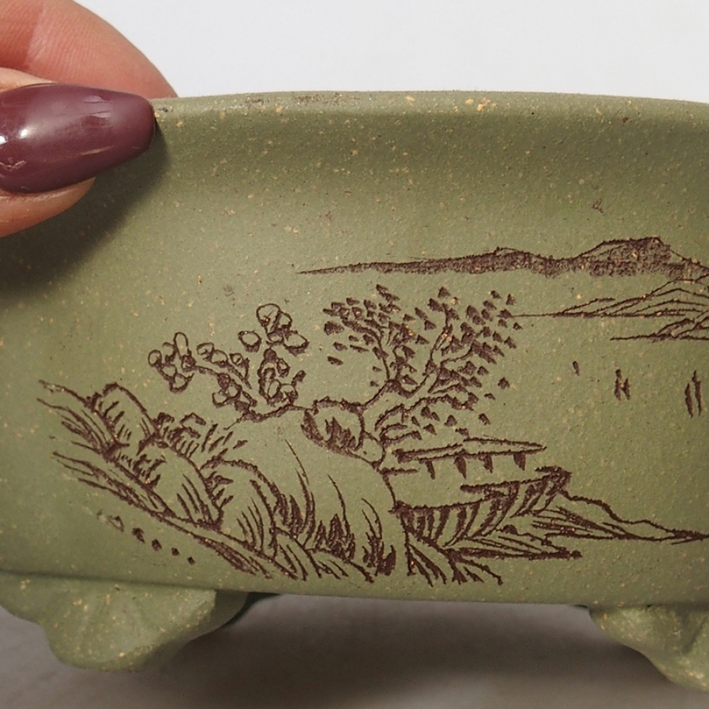 kerámia bonsai tál 15,5 x 13 x 6 cm, zöld