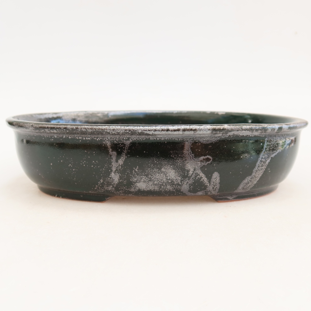 kerámia bonsai tál 22 x 17 x 5 cm, metál zöld