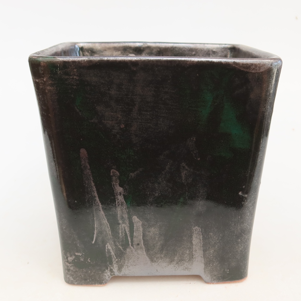 Kerámia bonsai tál, 13 x 13 x 14 cm, fémzöld színű