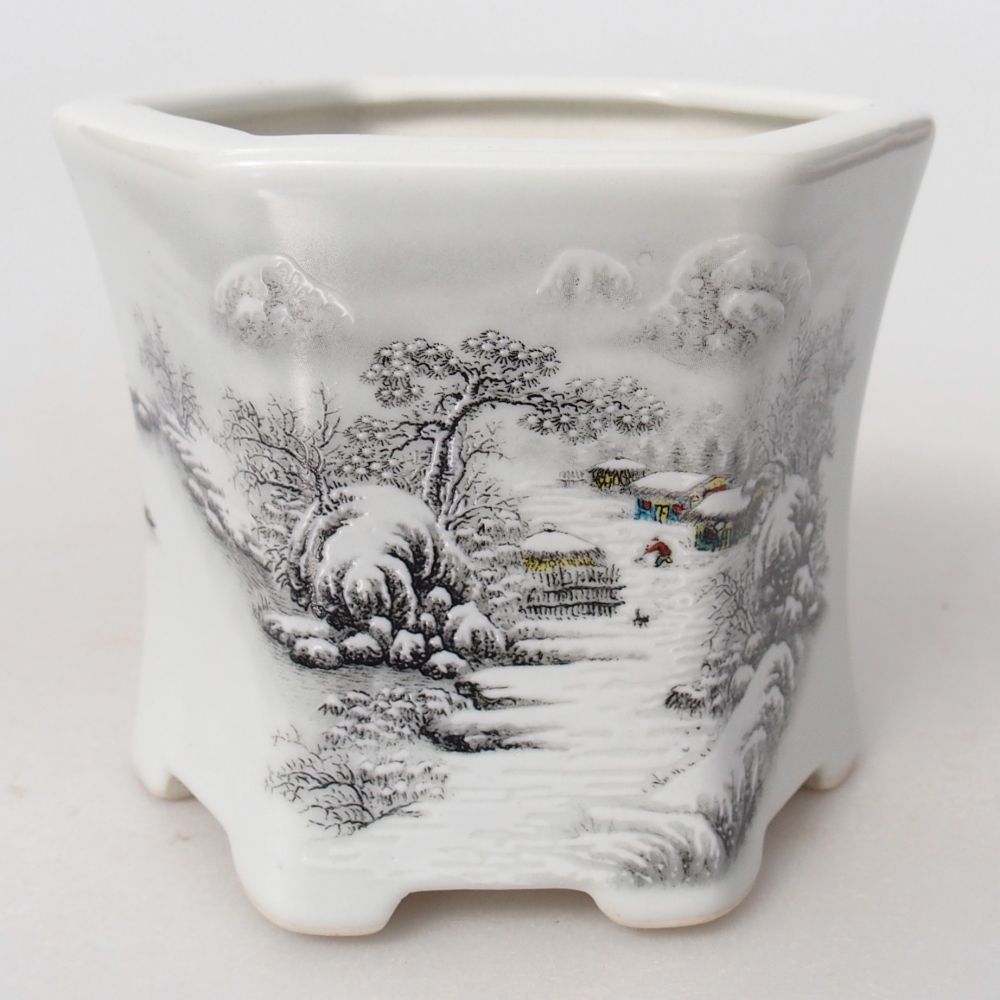 kerámia bonsai tál 10,5 x 9,5 x 9 cm, fehér színben