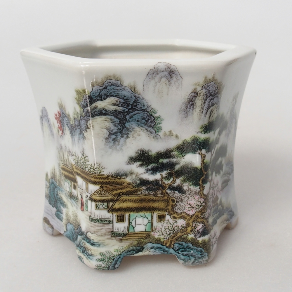 kerámia bonsai tál 10,5 x 9,5 x 9 cm, fehér színben