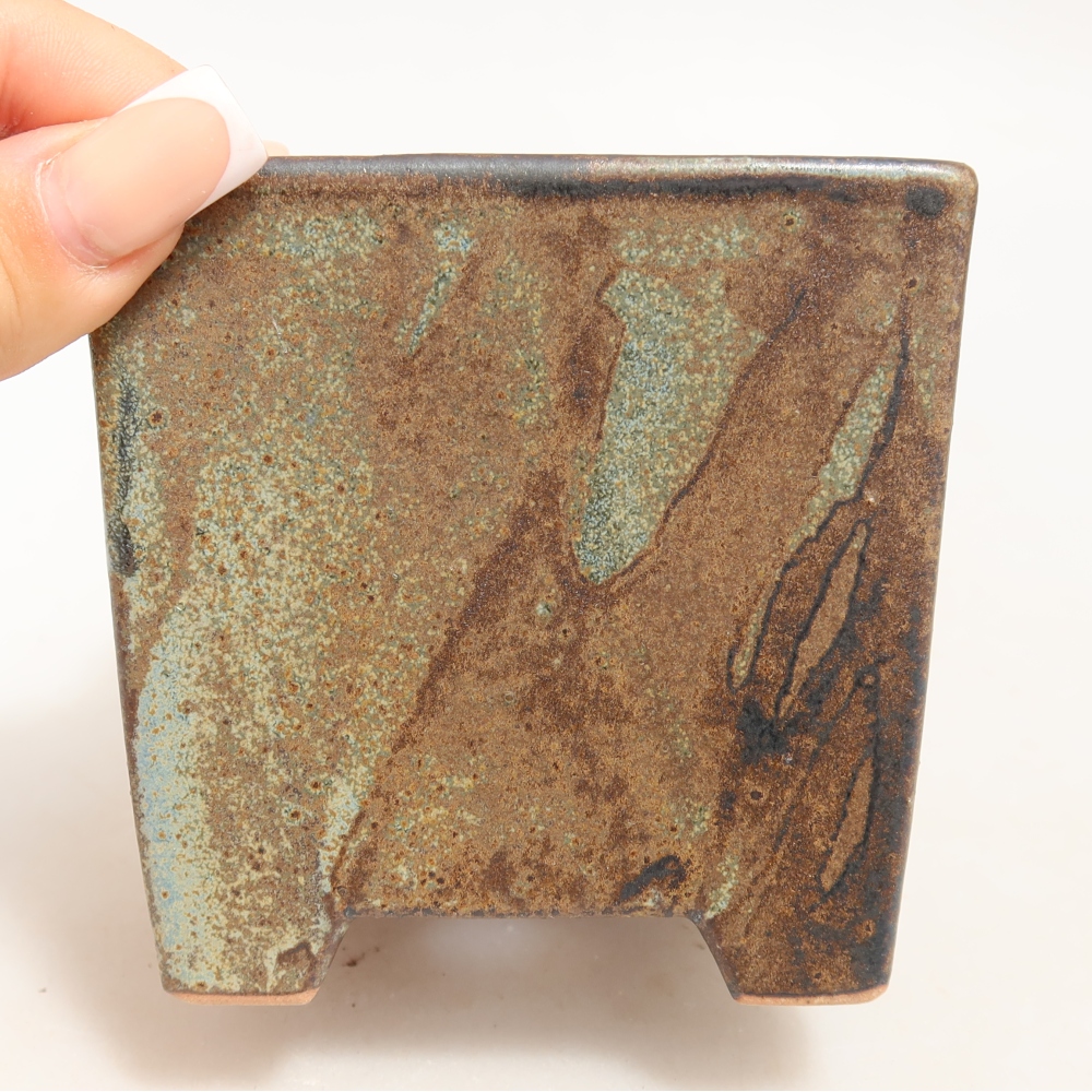 Kerámia bonsai tál, 9 x 9 x 8,5 cm, barna-zöld színű