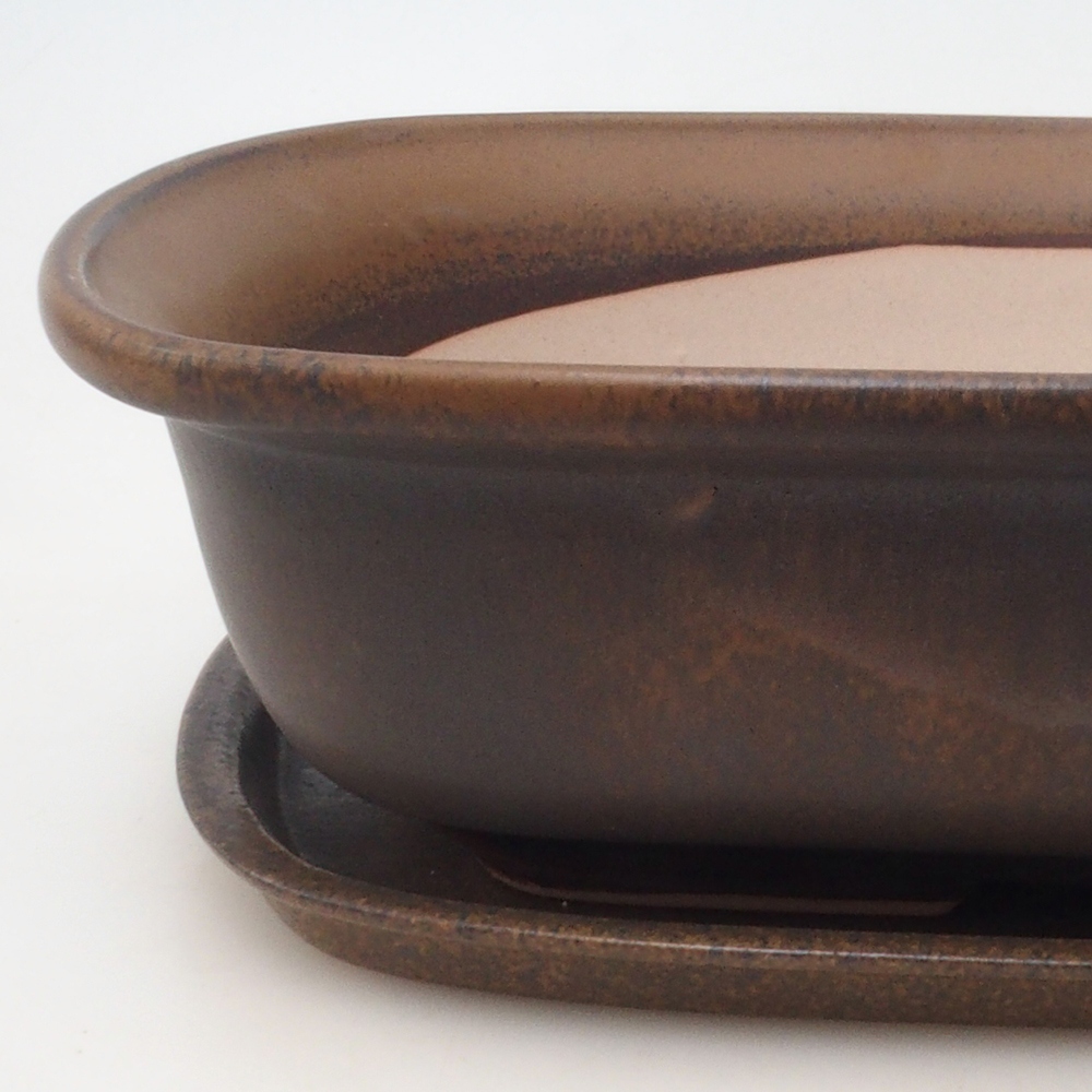 Bonsai tál + csészealj H10 - 37 x 28 x 9 cm - barna