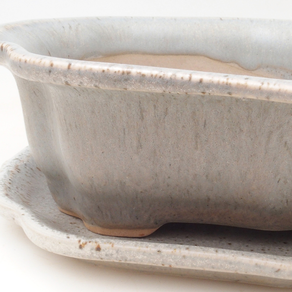 Bonsai tál + csészealj H51 - 18x14x5 cm - bézs színű