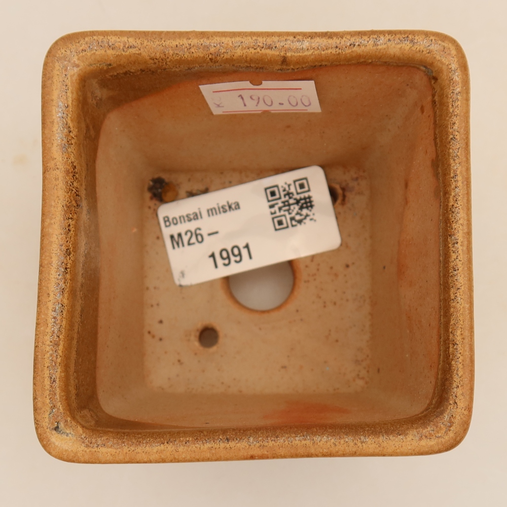 Kerámia bonsai-tál, 7,5 x 7,5 x 6,5 cm, bézs színű
