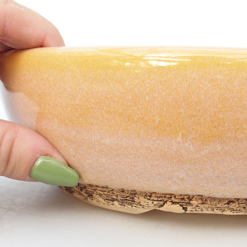 kerámia bonsai tál 19,5 x 19,5 x 6 cm, barna-sárga színben