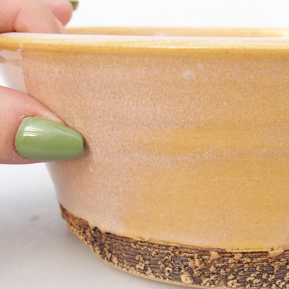 kerámia bonsai tál 16,5 x 16,5 x 6,5 cm, barna-sárga színben