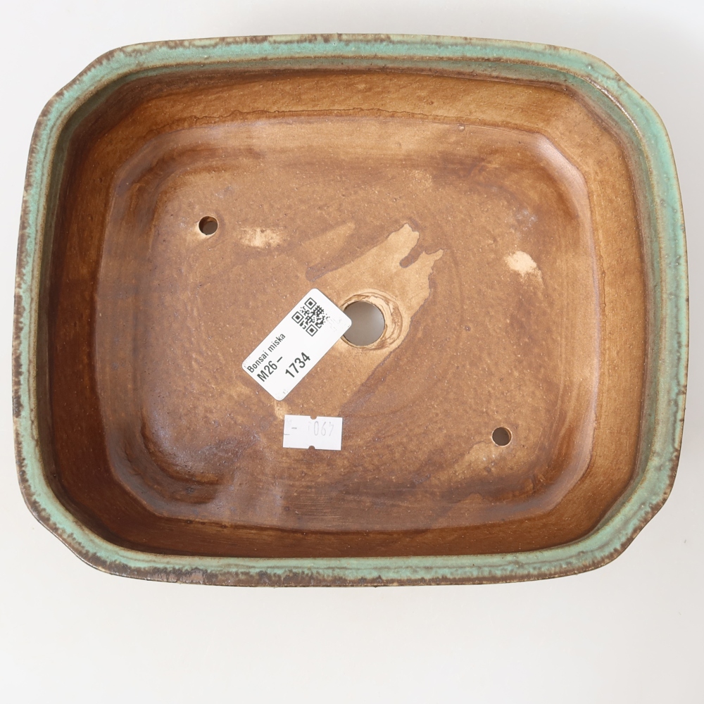 Kerámia bonsai tál, 21,5 x 18 x 6 cm, zöld színű