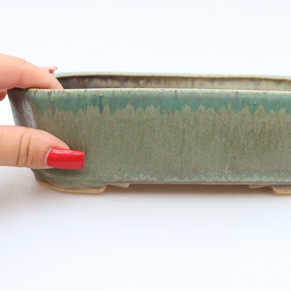 Kerámia bonsai tál, 21,5 x 18 x 6 cm, zöld színű