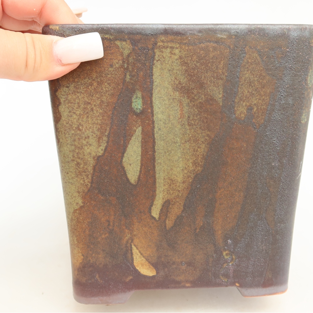 Kerámia bonsai tál, 13 x 13 x 14 cm, barna színű