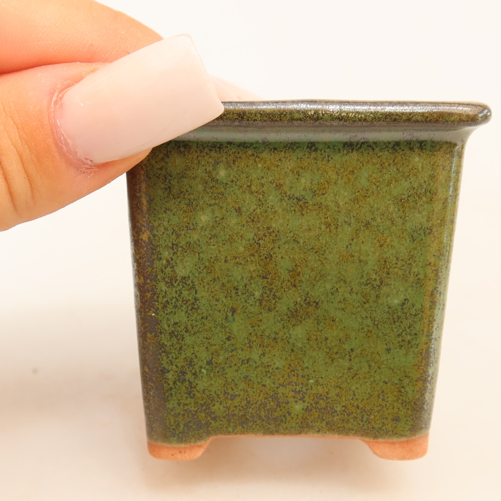 Kerámia bonsai-tál, 6 x 6 x 5,5 cm, zöld színű
