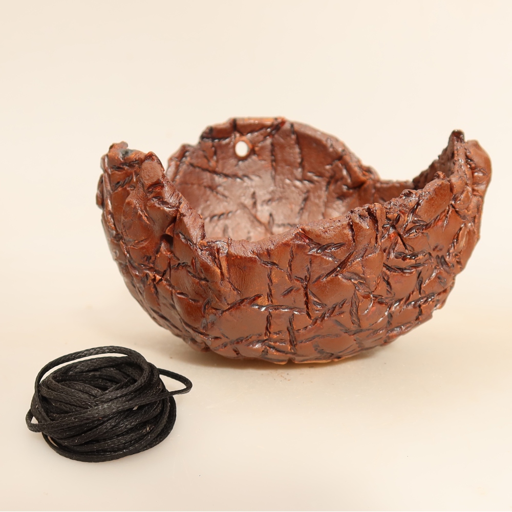 Kerámia kokedama-edény, 12,5 x 12 x 7 cm, barna színű