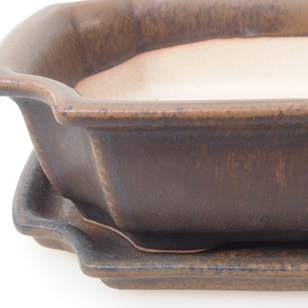 Bonsai tál + csészealj H17 - 15 x 10 x 4 cm. - barna