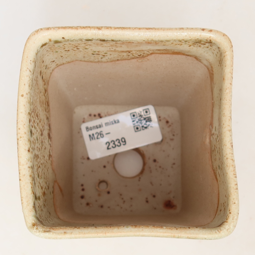 Kerámia bonsai tál, 7,5 x 7,5 x 11 cm, bézs színű