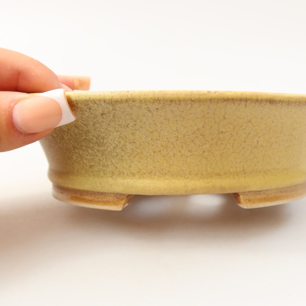 Kerámia bonsai-tál, 14,5 x 12,5 x 4 cm, sárga színű