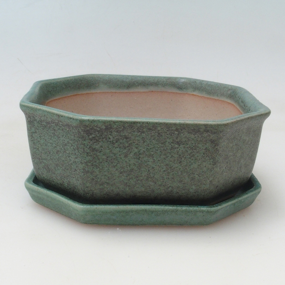 Bonsai tál + csészealj H13 - 12,5x12,5 x4,5 cm.