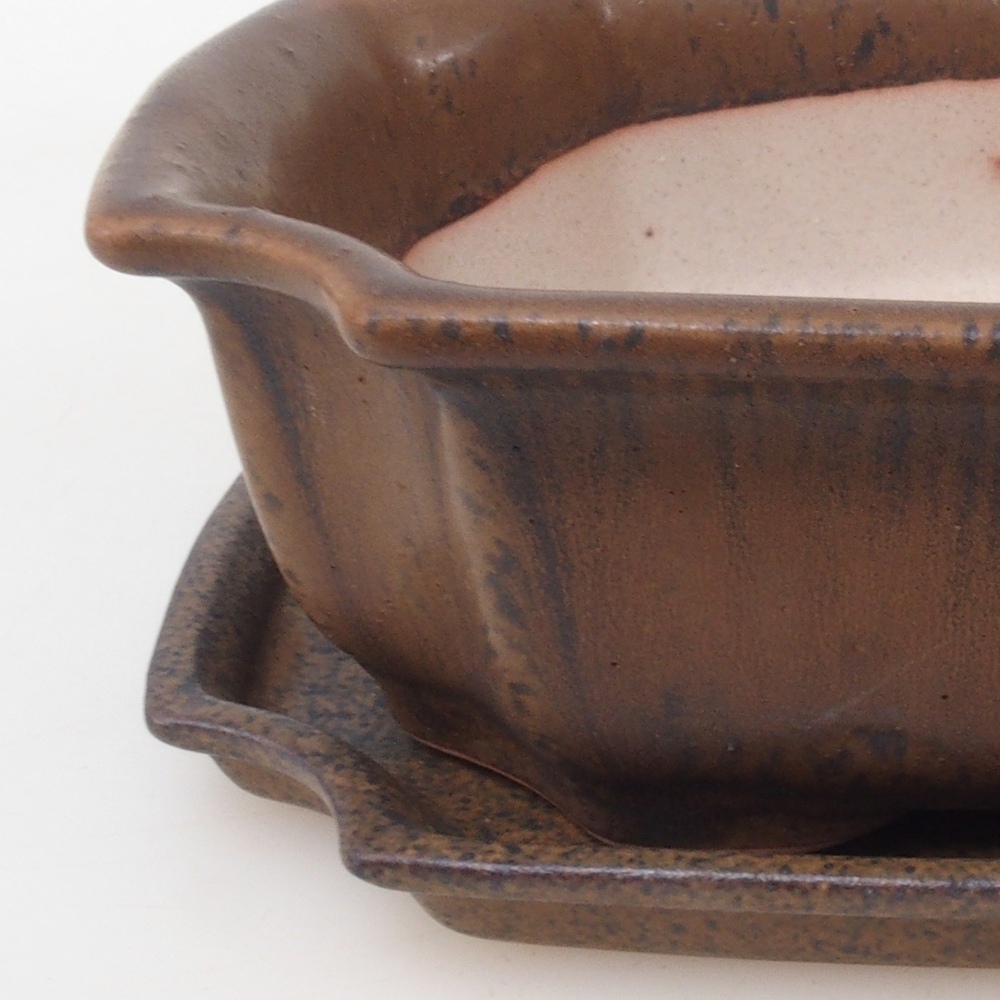 Bonsai tál + csészealj H03 - 16,5 x 12 x 4,5 cm. - barna