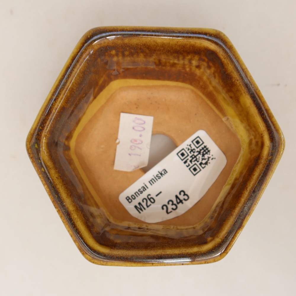 Kerámia bonsai-tál 7,5 x 7 x 4 cm, barna-sárga színű