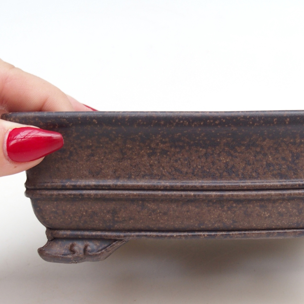 kerámia bonsai tál 15,5 x 11,5 x 5 cm, barnás okkersárga színben