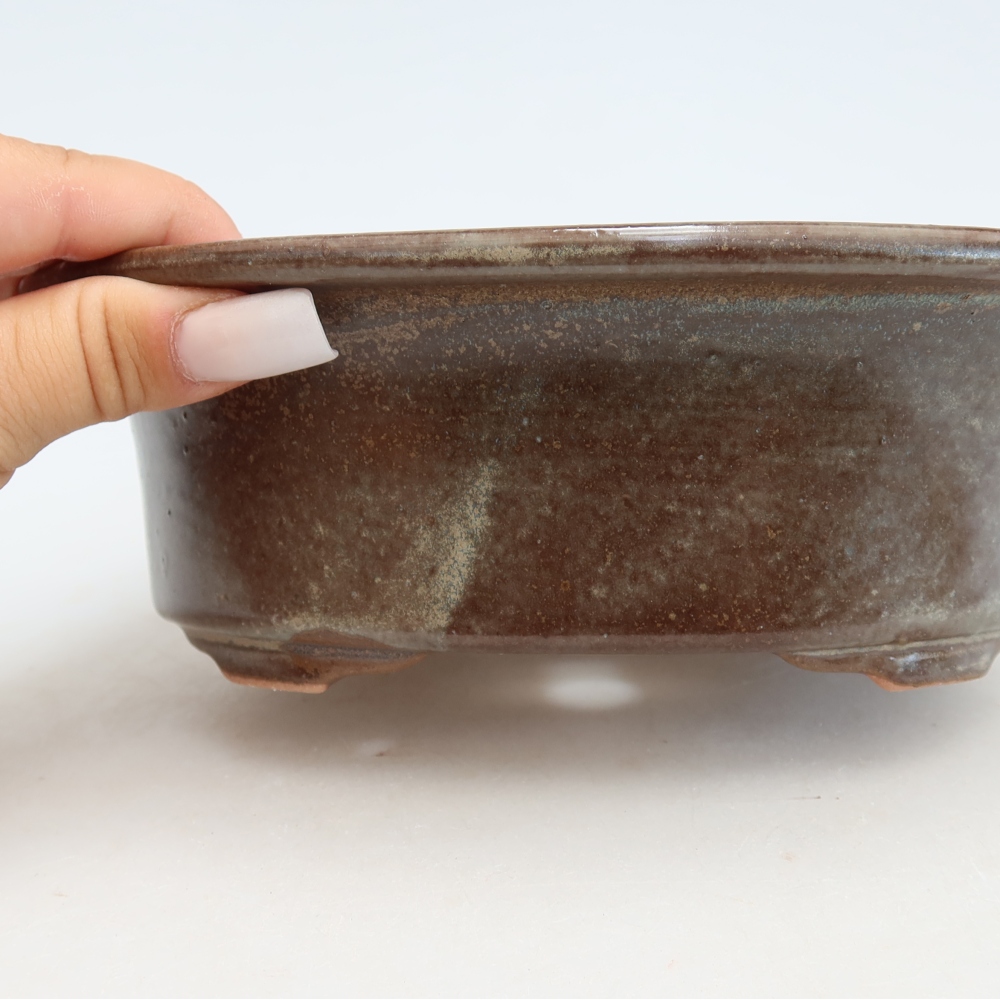 Kerámia bonsai tál, 19,5 x 15,5 x 6,5 cm, barna színű