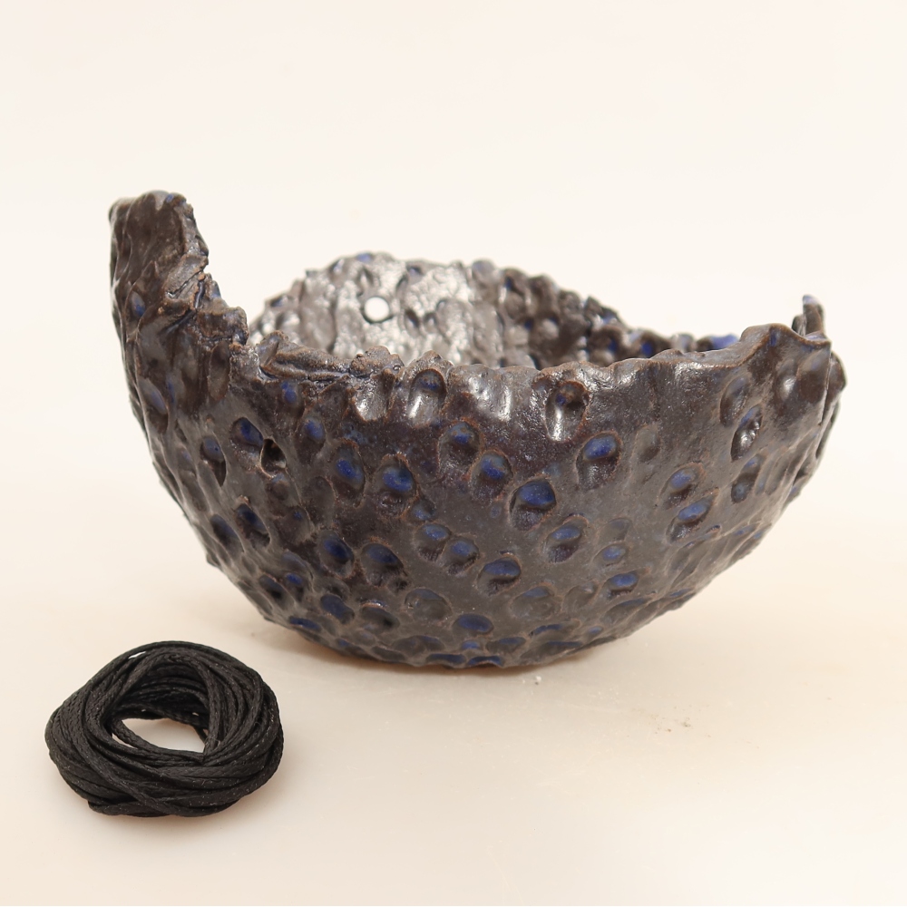 Kerámia kokedama-edény, 14 x 12 x 8,5 cm, kék színű