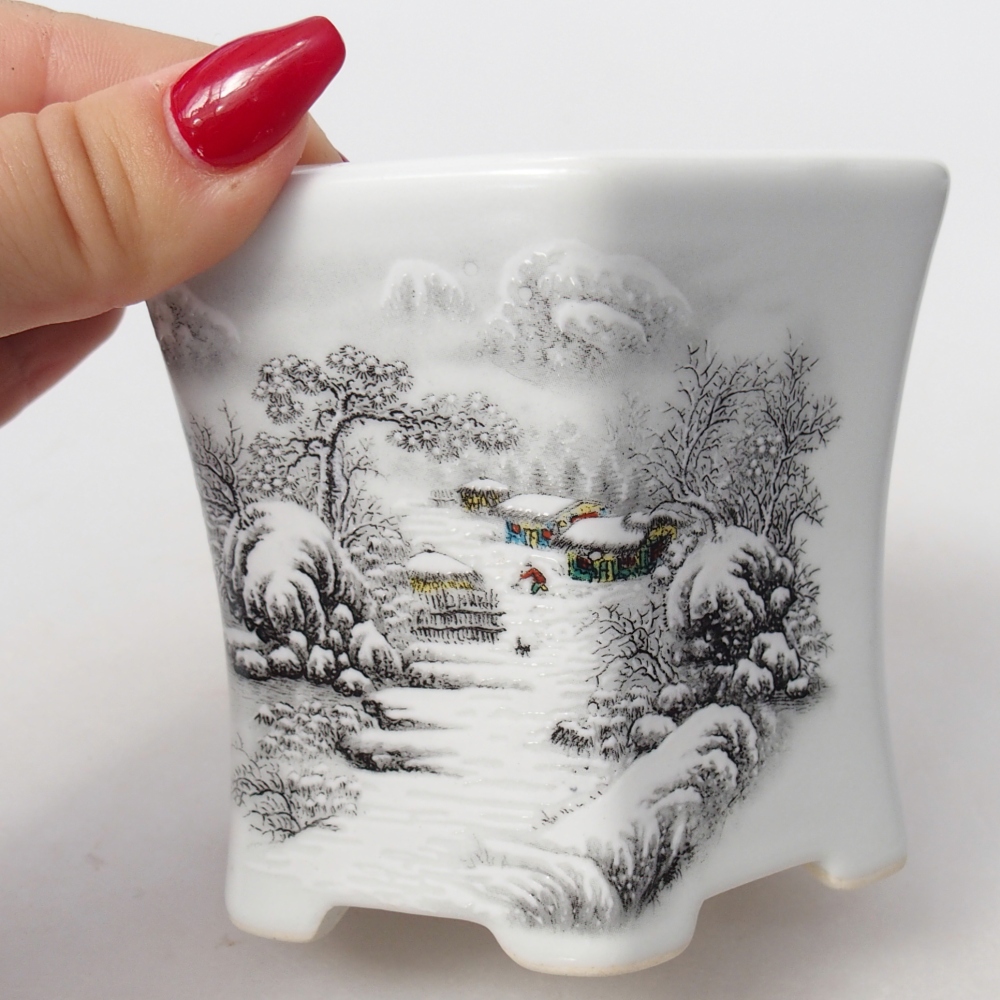 kerámia bonsai tál 10,5 x 9,5 x 9 cm, fehér színben