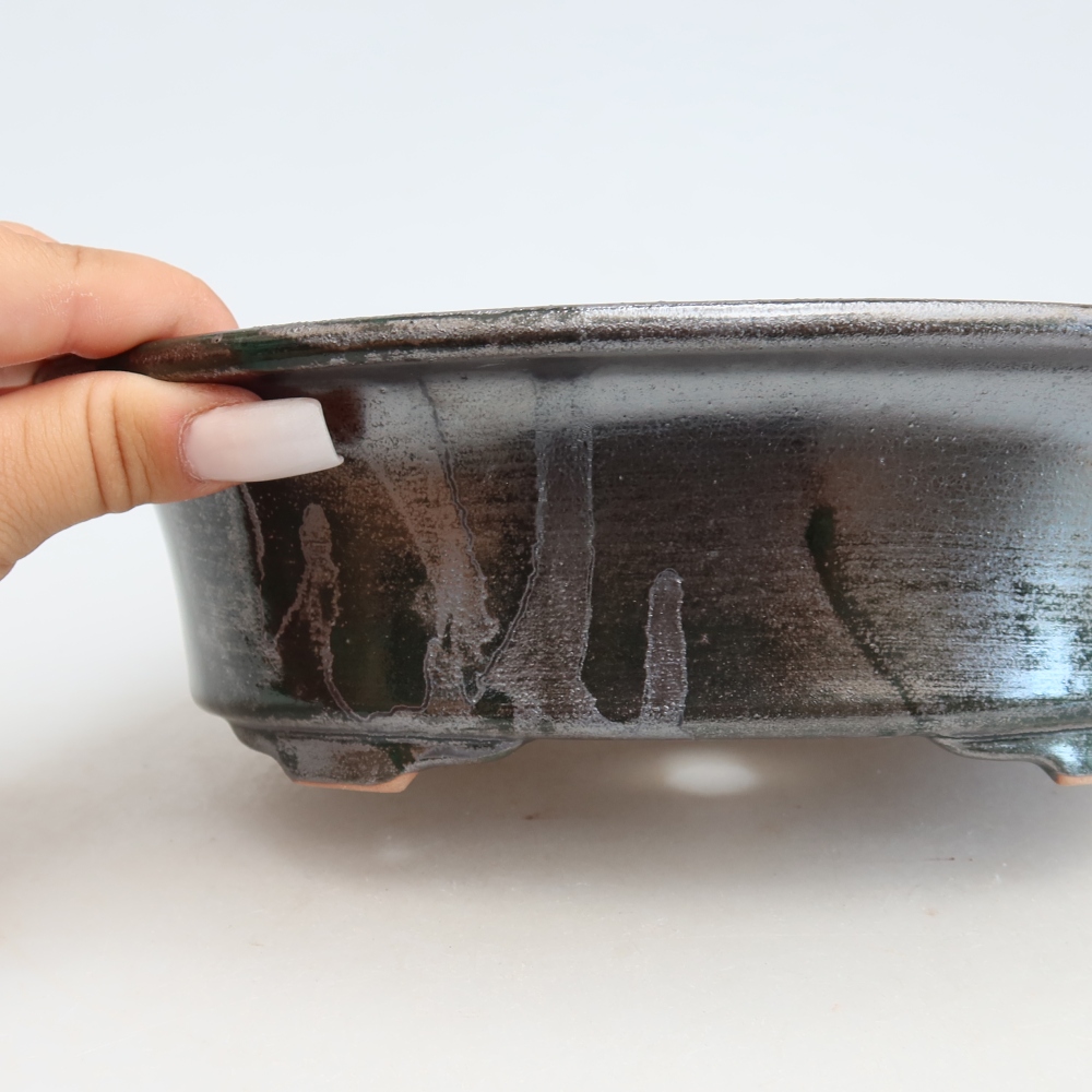 Kerámia bonsai-tál 22 x 17,5 x 6,5 cm, színe fémzöld