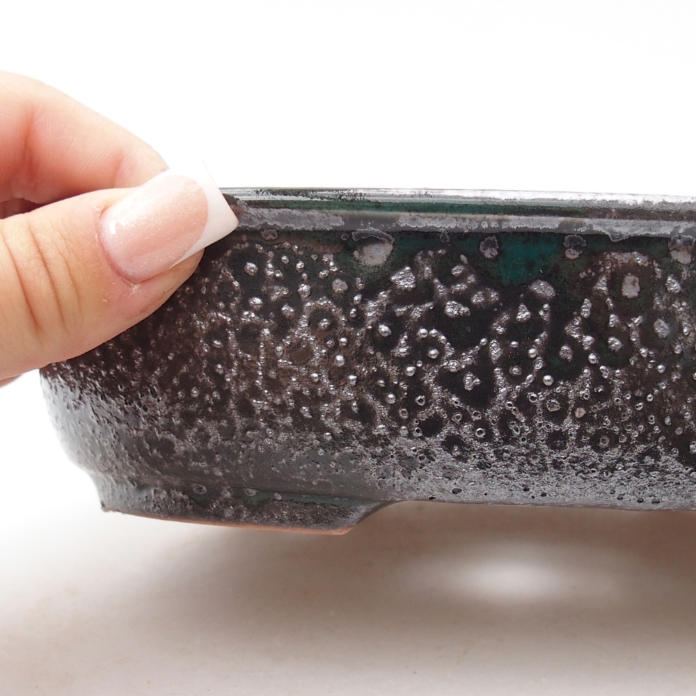 kerámia bonsai tál 19 x 14,5 x 4,5 cm, metál zöld