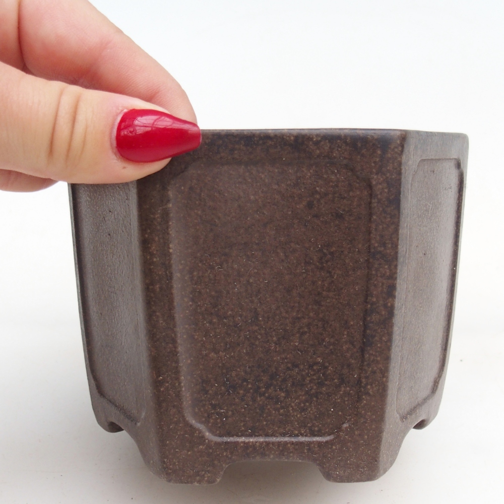 kerámia bonsai tál 11 x 10 x 8,5 cm, színe barnás okkersárga