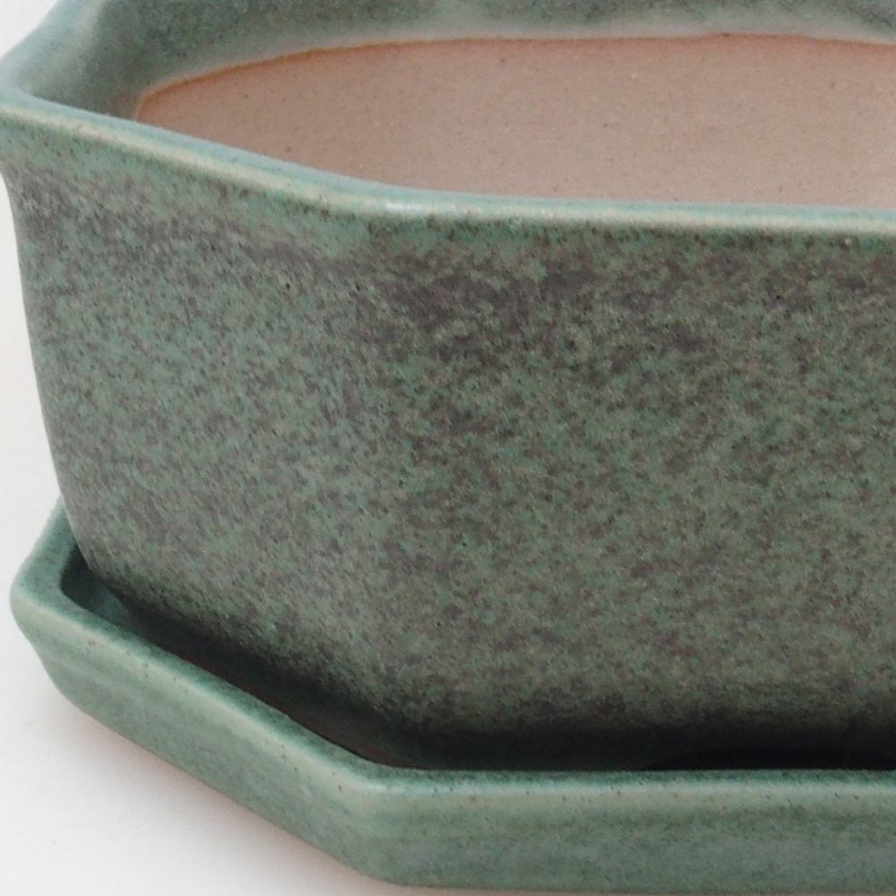 Bonsai tál + csészealj H13 - 12,5x12,5 x4,5 cm. - zöld