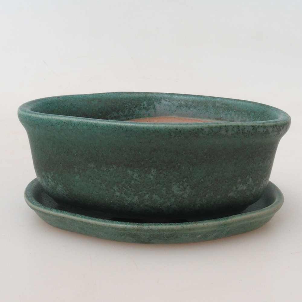 Bonsai tál + csészealj H05 - 11 x 8 x 4 cm. - zöld
