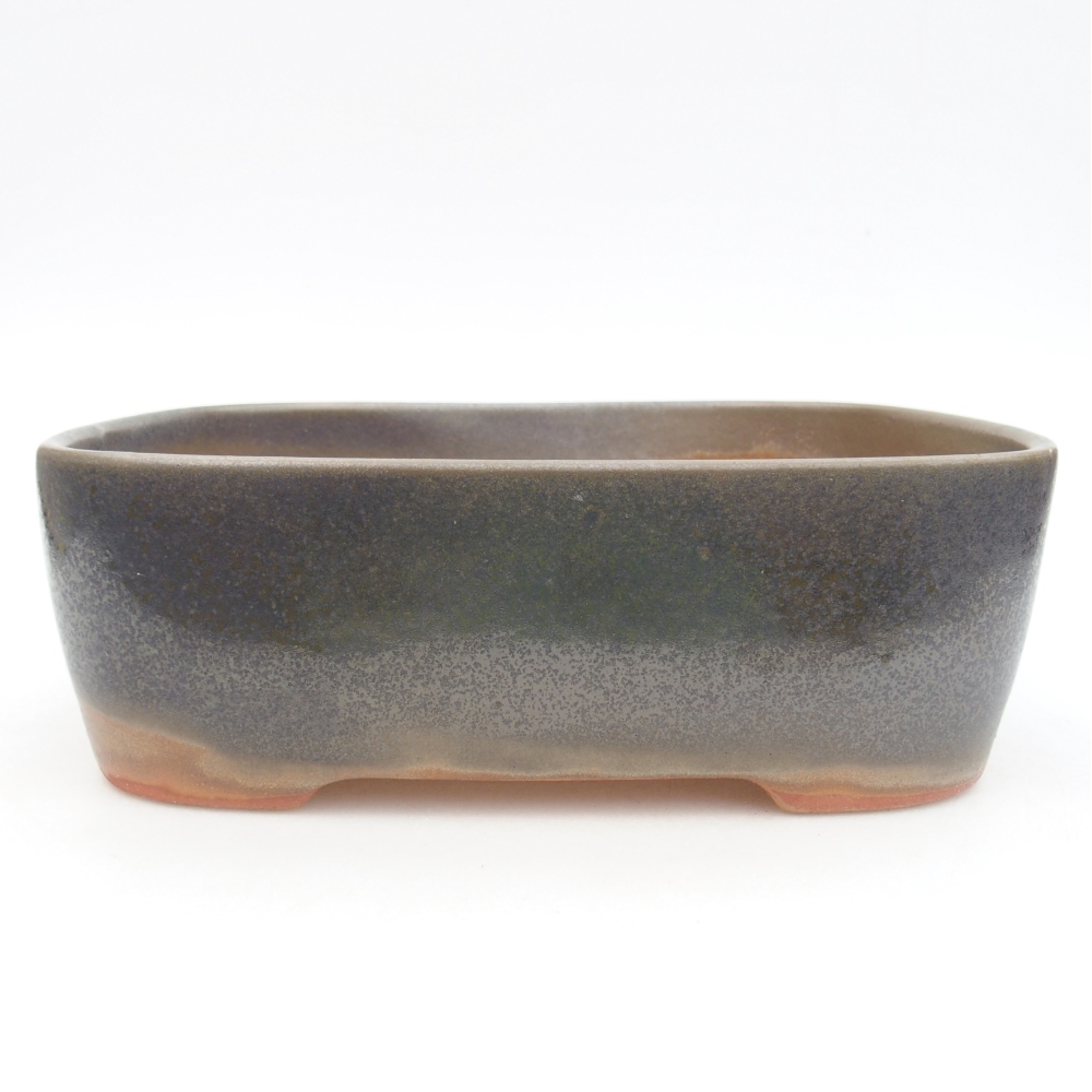 kerámia bonsai tál 23,5 x 19 x 7,5 cm, barna-zöld színben