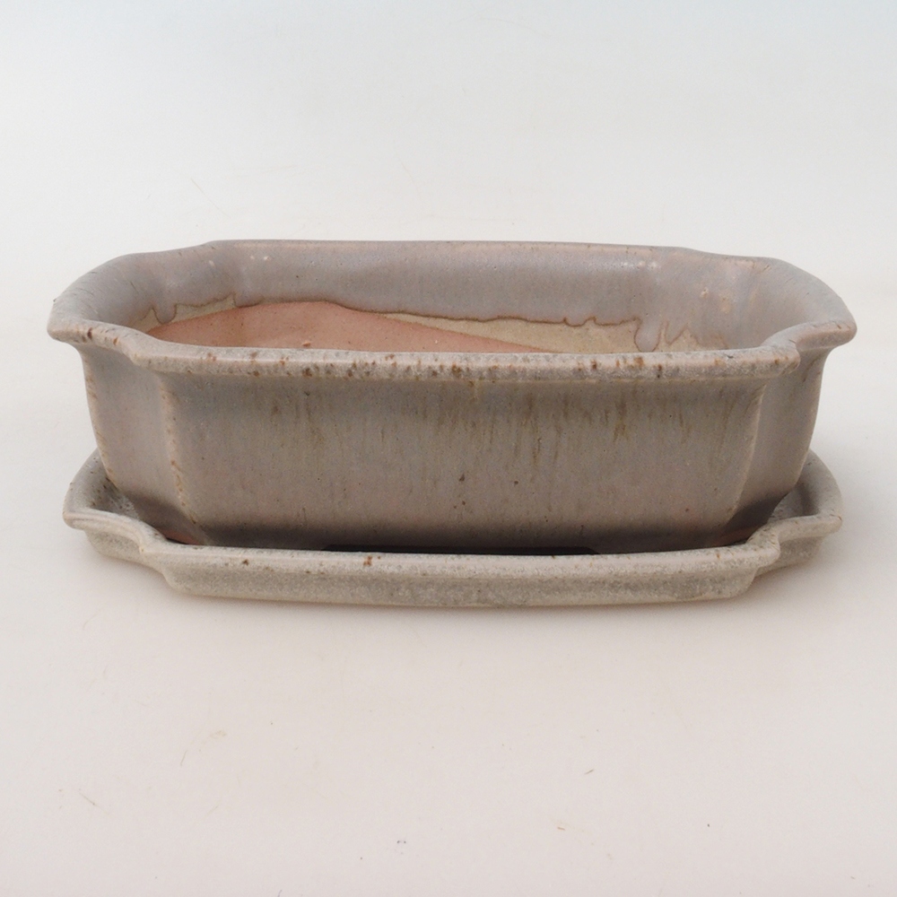 Bonsai tál + csészealj H03 - 16,5 x 12 x 4,5 cm. - bézs színű