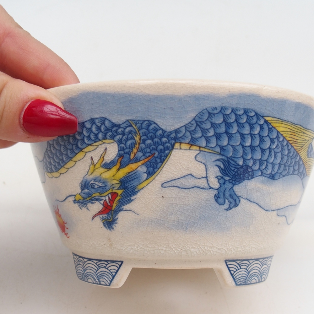 kerámia bonsai tál 12 x 12 x 6,5 cm, kék-fehér színben