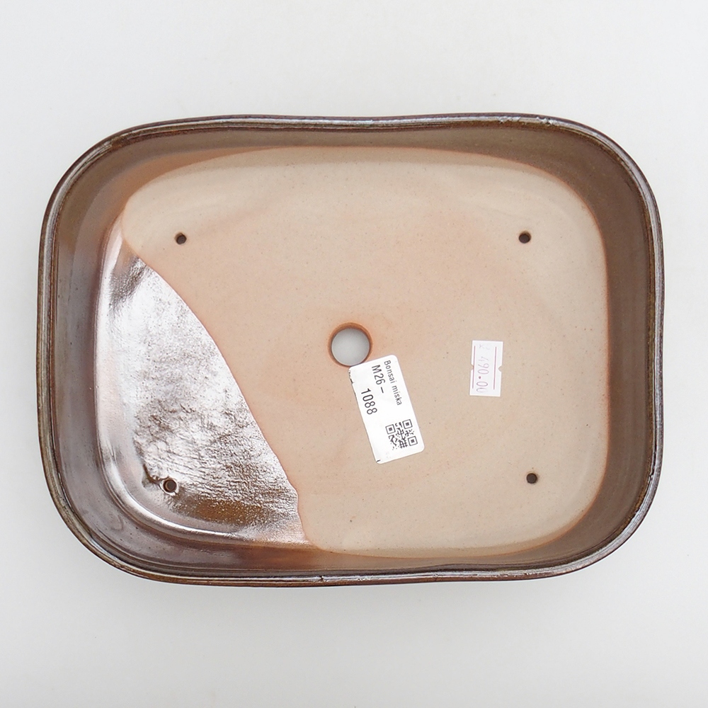 kerámia bonsai tál 23 x 18,5 x 5,5 cm, barna-zöld színben