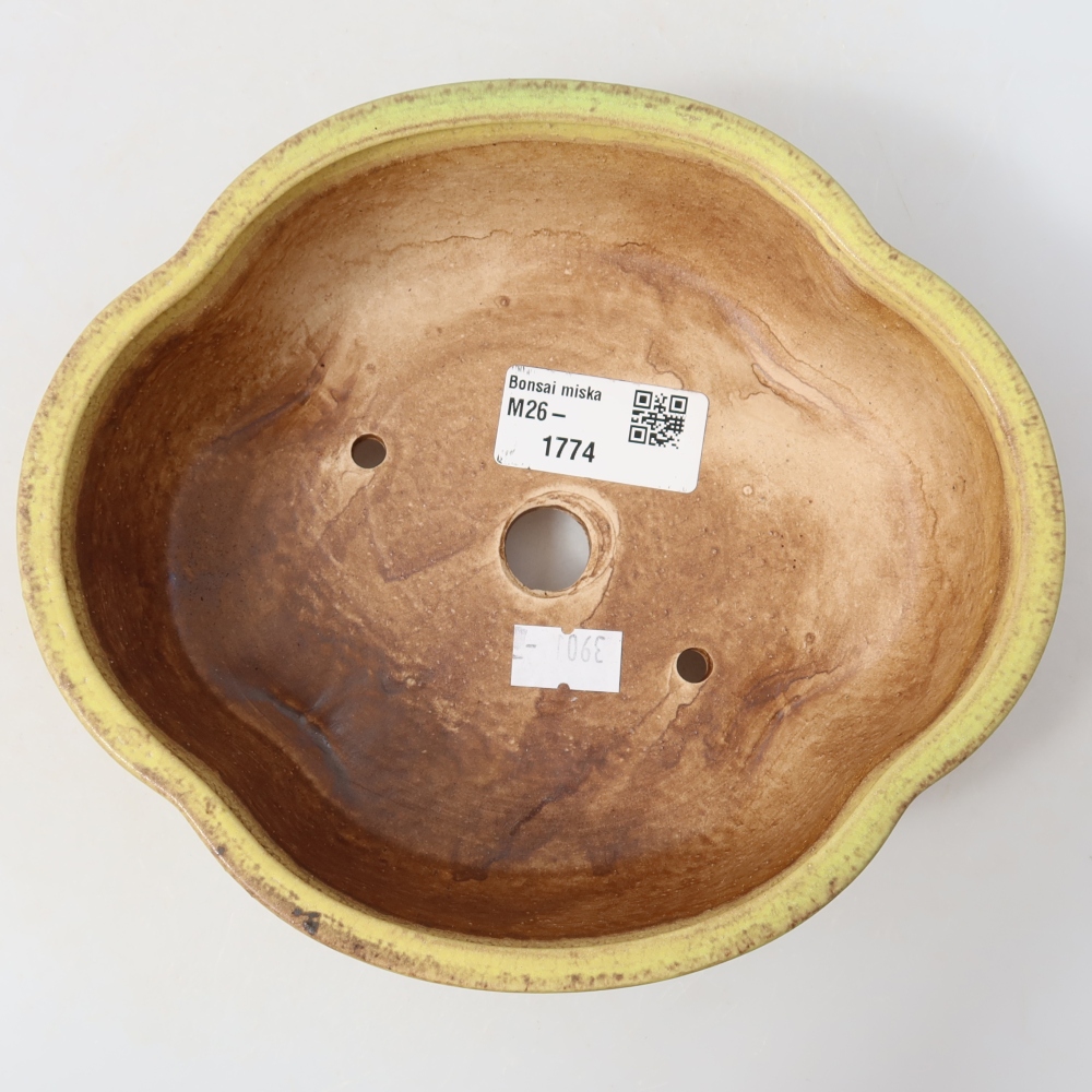 Kerámia bonsai-tál, 17,5 x 15,5 x 5,5 cm, sárga színű