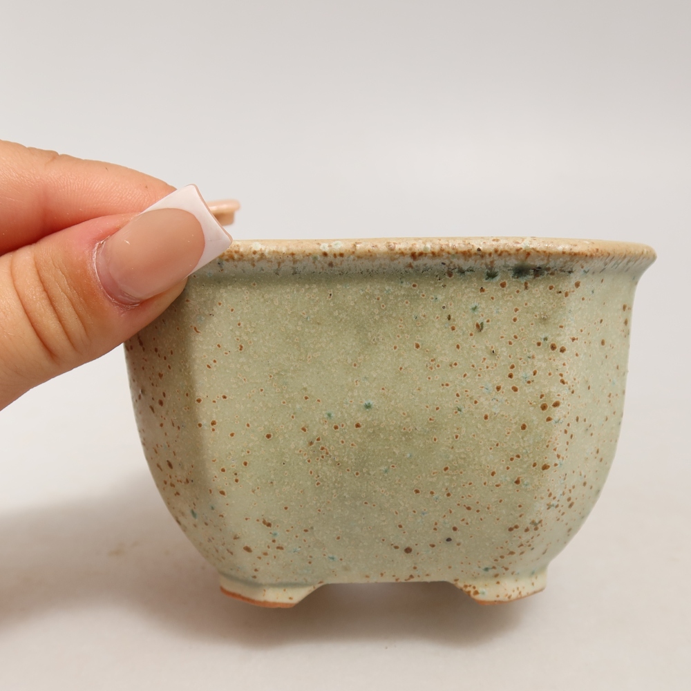 Kerámia bonsai-tál, 10 x 10 x 6,5 cm, zöld színű