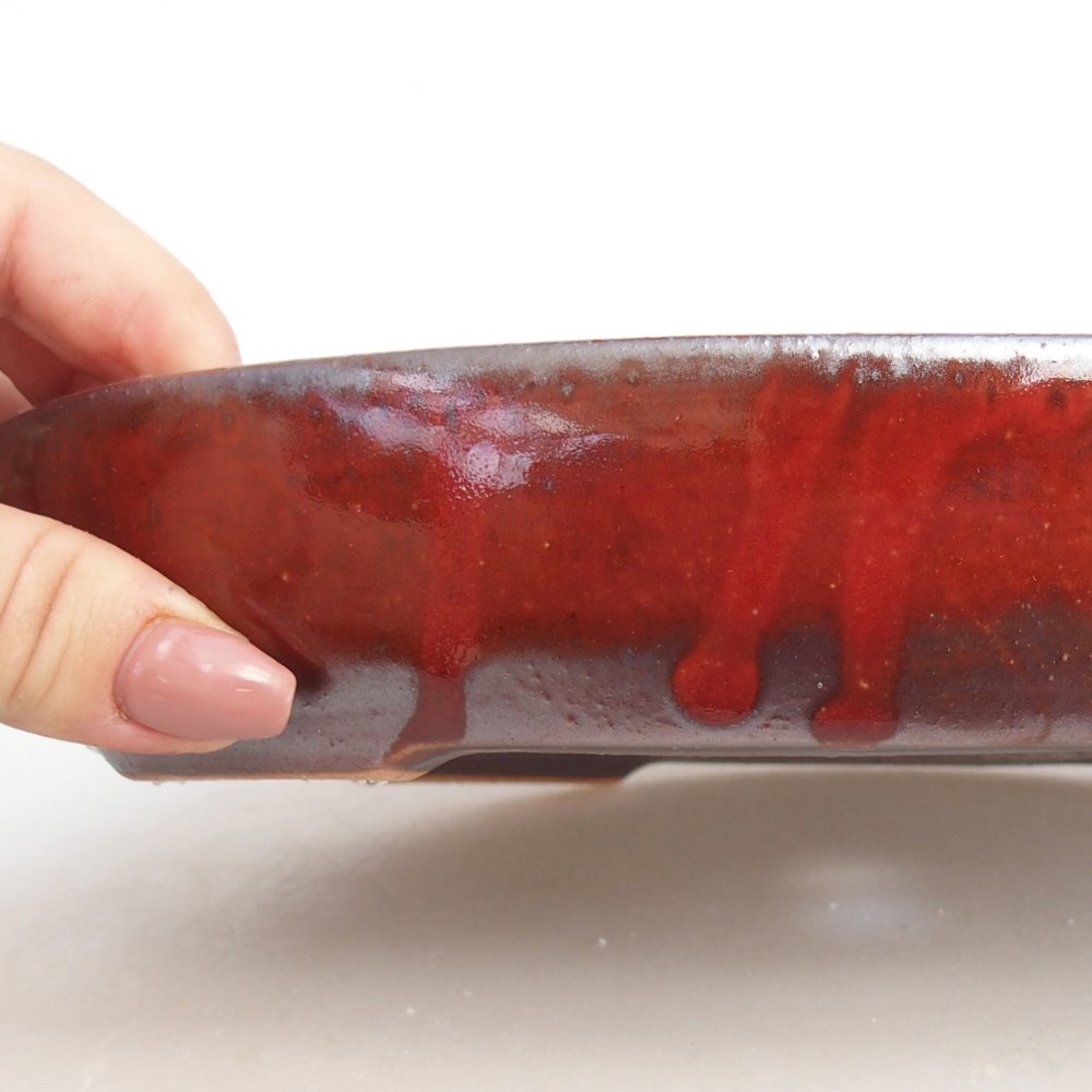 kerámia bonsai tál 22 x 17 x 4 cm, piros színben