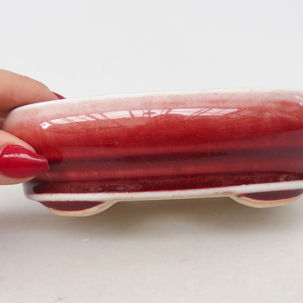 kerámia bonsai tál 13 x 8,5 x 4 cm, piros színben