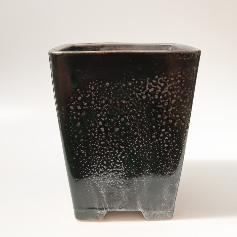 Kerámia bonsai-tál 15 x 15 x 19,5 cm, színe fémzöld