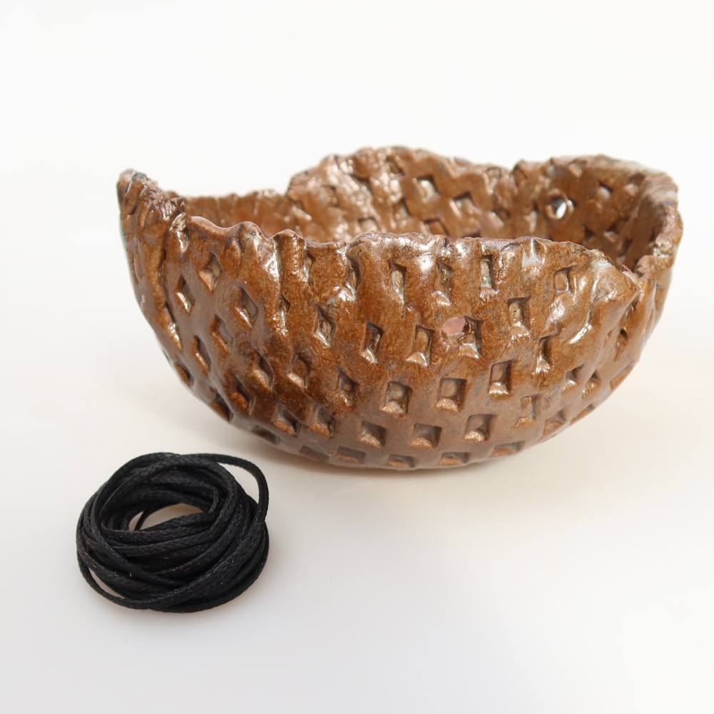 Kerámia kokedama-tartó, 12,5 x 11,5 x 7 cm, barna színű