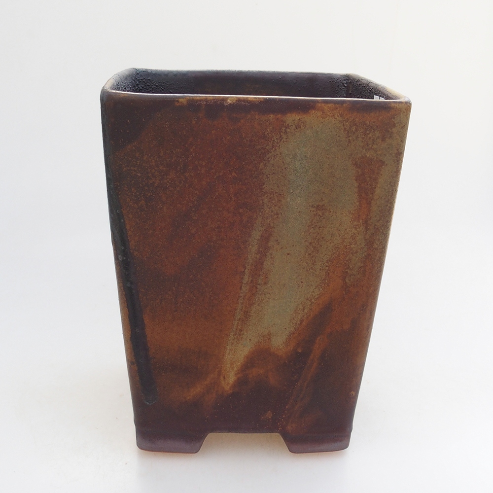 kerámia bonsai tál 15 x 15 x 19 cm, barna-zöld színben