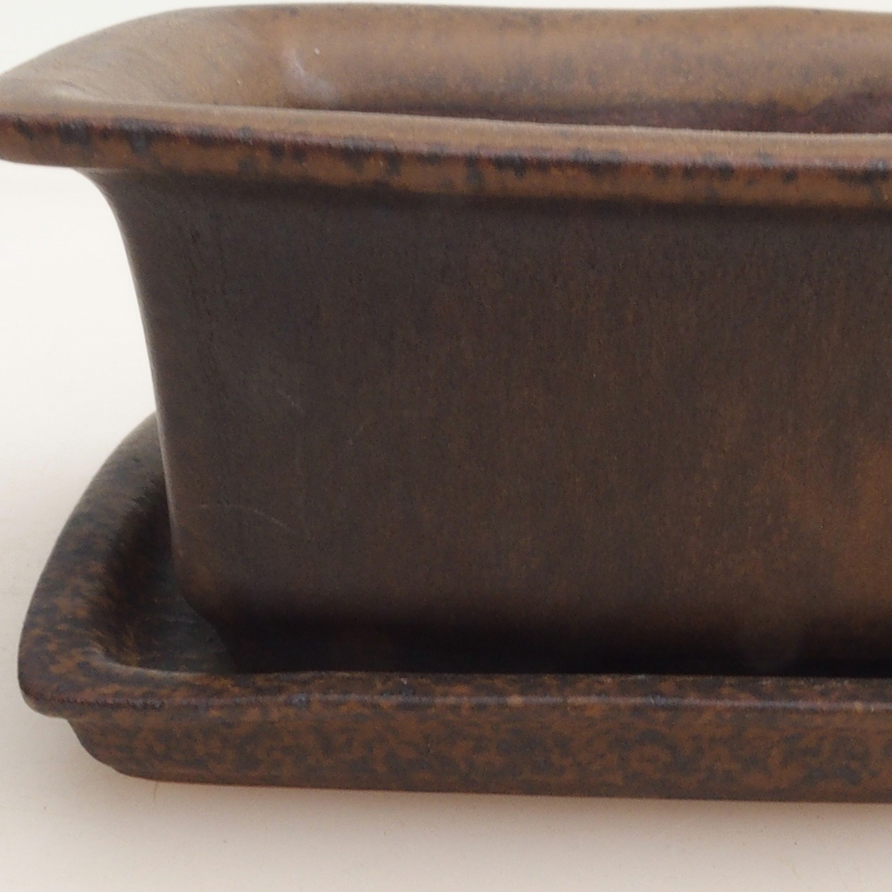 Bonsai tál + csészealj H11 - 11,5 x 10 x 4 cm. - barna
