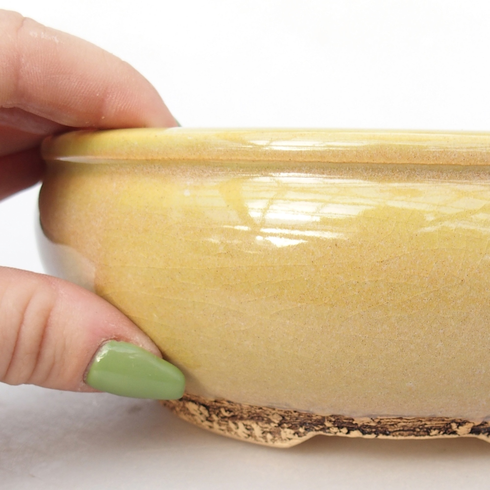 Kerámia bonsai tál 15,5 x 15,5 x 5,5 cm, sárgászöld