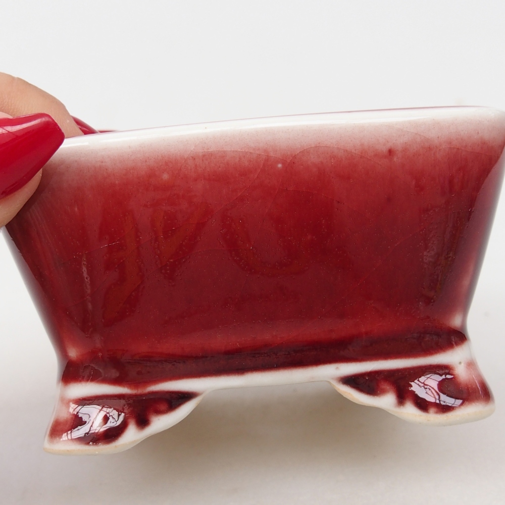 kerámia bonsai tál 9,5 x 9,5 x 5 cm, piros színű