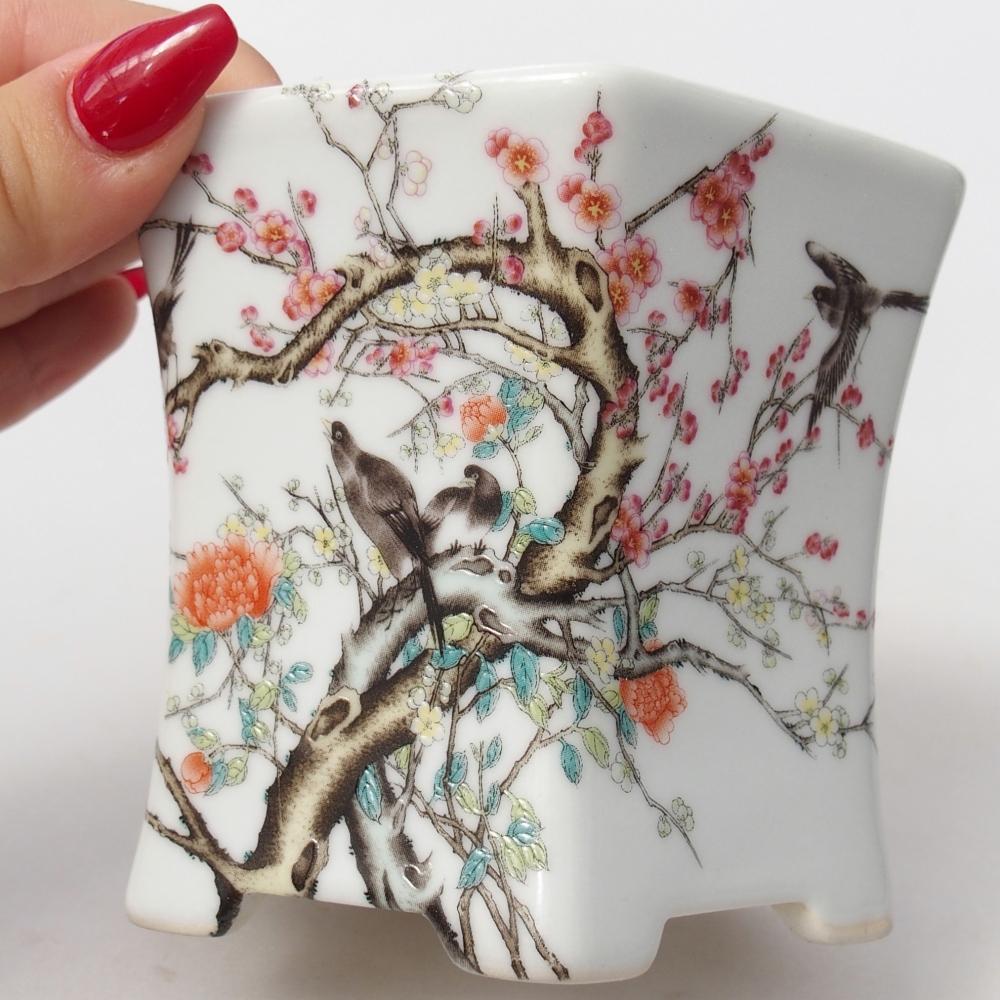 kerámia bonsai tál 10,5 x 9,5 x 9 cm, fehér színben