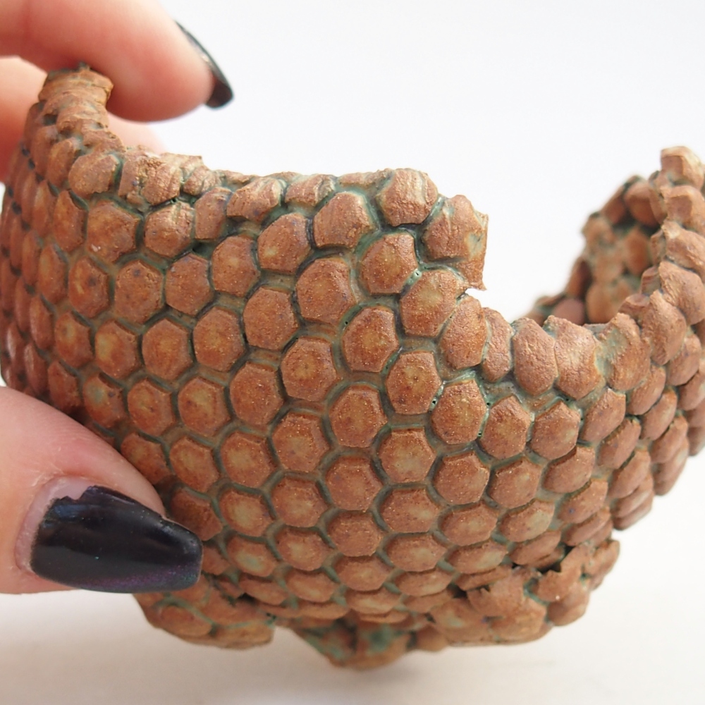 Kerámia kagyló 8 x 8 x 6 cm , színe barna-zöld