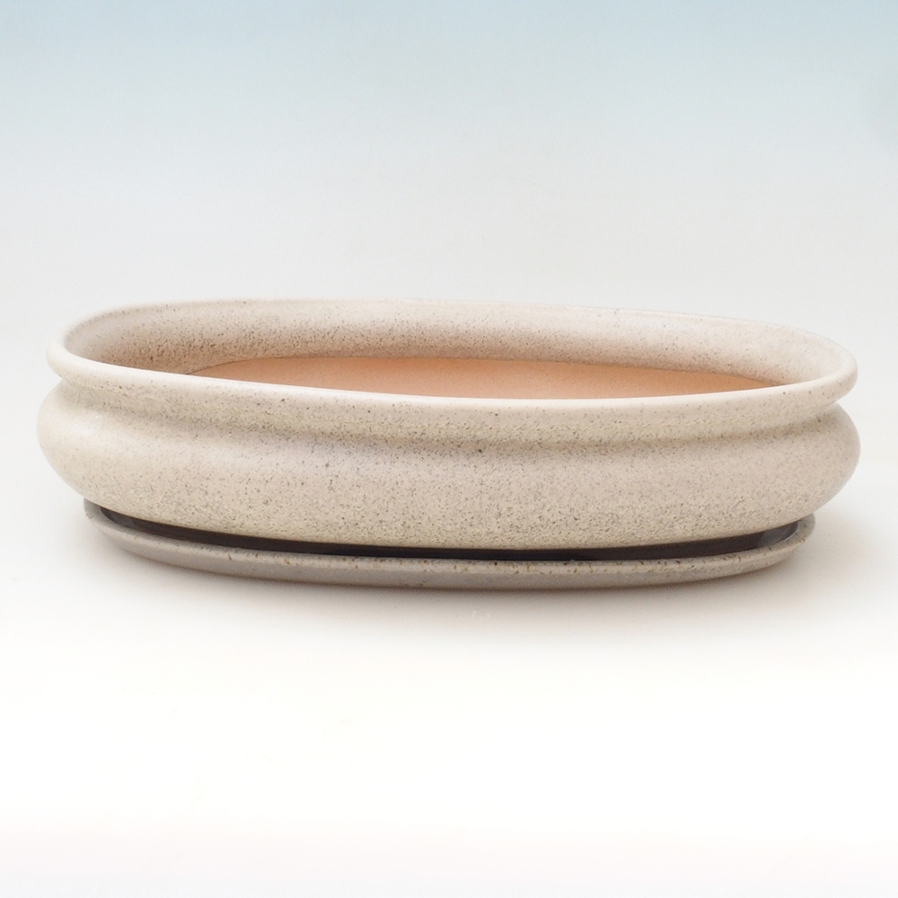 Bonsai tál + csészealj H15 - 25,5x17,5x6 cm. - bézs színű