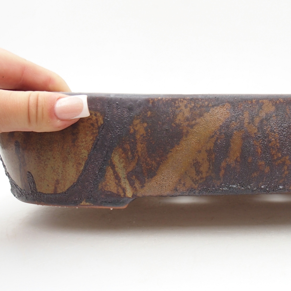 kerámia bonsai tál 32 x 24,5 x 6,5 cm, barna-zöld színben