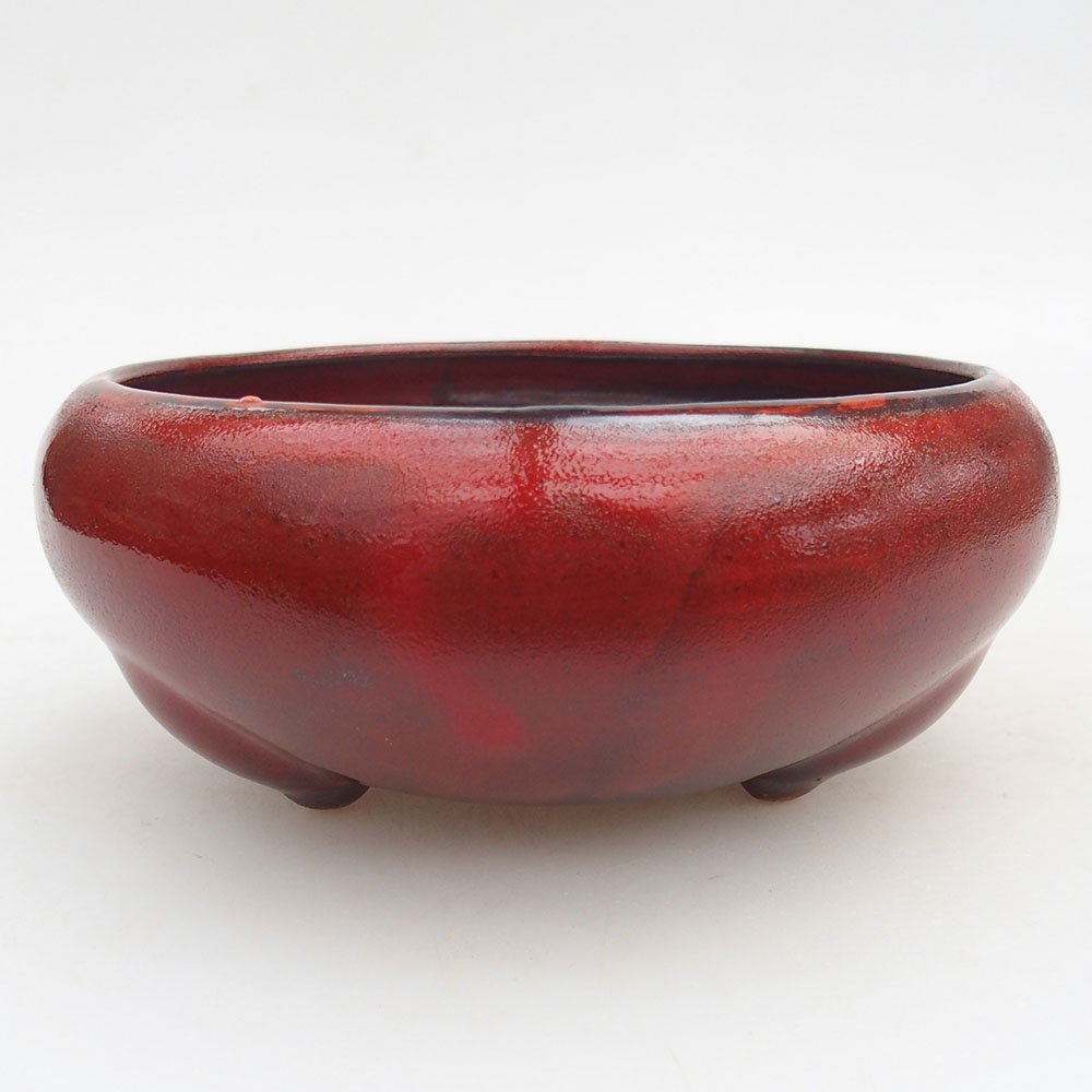 kerámia bonsai tál 14 x 14 x 6,5 cm, piros színű